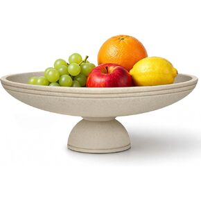 Large Decorative Bowl, Handcrafted Beige Resin Pedestal Centerpiece, Fruit Bowl for Kitchen Counter, Durable Catch-All Dish and Entryway Key Holder, Modern Home Decor, 11.7 in in Saudi Arabia