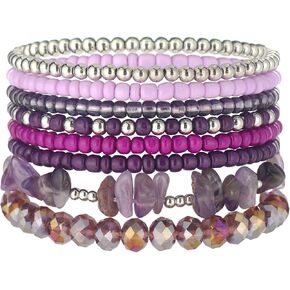 Noessla Boho Beaded Bracelets for Women Stackable Irregular Natural Stone Bead Stretch Bracelet Set 8PCS Costume Jewelry Gifts for Her in Saudi Arabia