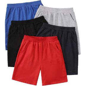 5 Pack Kids Cotton Shorts Elastic Waist with Pockets for Boys 3-13Y in Saudi Arabia