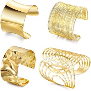 4Pcs Chunky Gold Cuff Bracelects for Women Gold Bangles Irregular Minimalist Statement Bangle Bracelets Set Open Wide Bangle Upper Arm Cuff Jewelry in Saudi Arabia