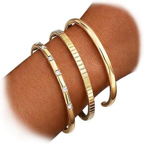 Gold Bangle Bracelets for Women, 14k Gold Plated Friendship Love Stackable Bangles Set, Trendy Open Cuff Bracelet Stack Dainty Dupe Summer Beach Jewelry in Kuwait