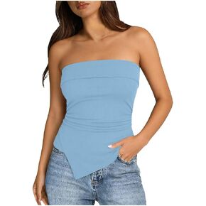 Womens Strapless Tops Summer Going Out Tube Tops Trendy 2026 Asymmetrical Ruched Bandeau Shirts Spring Clothes in Saudi Arabia