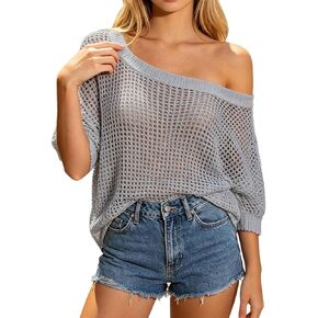 Swimwear for Women Cover Ups 3/4 Sleeve Off Shoulder Hollow Out Sweater Top Sexy Beach Resort Wear Summer Coverup in Saudi Arabia