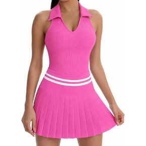 Womens Tennis Dress Set Sleeveless Ribbed Top Pleated Skirt with Built-in Shorts Pockets Athletic Outfit in Kuwait