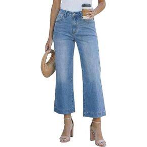 SANMM Jeans for Women High Waisted Wide Leg Flare Jean Cropped Denim Pants Stretchy with Pockets in Saudi Arabia