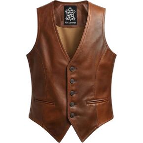 Mens Real Lambskin Leather Motorcycle Vest - Western Cowboy V-Neck Style Leather Waistcoat Men in Saudi Arabia