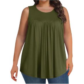 Plus Size Tank Tops for Women Ruched Sleeveless Shirts Oversized Flowy Hem Tunic Shirt Casual Pure Lounge Tanks in Kuwait