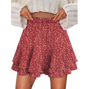 onlypuff Skorts for Woman Ruffle Mini Skirts Flowy Boho Athletic Shorts High Waisted Trendy Outfits Ladies in Kuwait