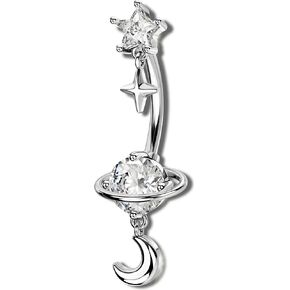 OUFER 14G نجمة القمر كوكب الفضة الذهب استرخى حلقات زر البطن 316L الجراحية الفولاذ المقاوم للصدأ تشيكوسلوفاكيا البطن ثقب المجوهرات 10 مم خواتم السرة للنساء in Kuwait
