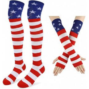Team USA Accessories Women, Patriotic Fans Over Knee Socks Set, Red White and Blue American Flag Soccer Fans Olympic Apparel, Supporter Accessories for Game Day Outfits in Saudi Arabia