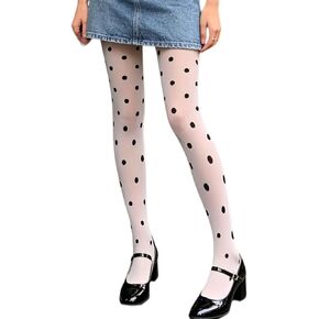 White Polka Dot Tights for Women - Cute Patterned Leggings with Design, Whimsical Sheer Black Polka Dot Stockings for Coquette Retro Daily Wear Date Night Party in Saudi Arabia