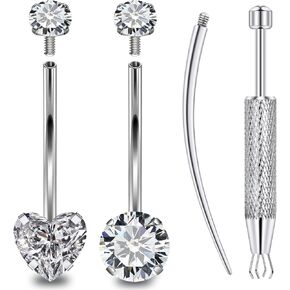 Long & Extra Long Bar Belly Button Ring Internal Thread Hypoallergenic Surgical Stainless Steel 14mm 16mm 14 Gauge Navel Rings Cubic Zirconia Buuton Body Piercing Jewelry for Women Men in Saudi Arabia