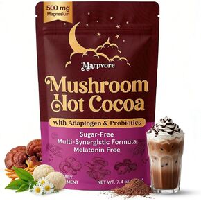 Mushroom Hot Cocoa Powder with Magnesium Glycinate, L-Theanine, Probiotics, Ashwagandha, Reishi, Cacao Powder Organic Hot Chocolate Supplement for Sleep, Relax, Digestion, No Melatonin, Vegan, 7.4oz in Saudi Arabia