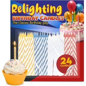 Toughty Relighting Birthday Candles, Trick Candles that Reignite After Blowing Out, Colorful Spiral Cake & Cupcake Toppers for Kids & Adults, Fun Party Supplies for Birthdays & Events, 24 Count in Saudi Arabia