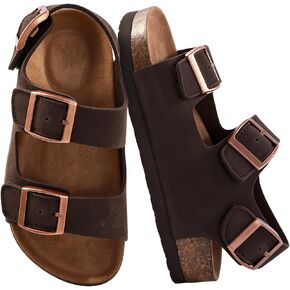 Shoquis Toddler Kids arch support Cork Footbed Sandals for Boys Girls with 3 Adjustable Hook & Loop Straps，Casual Summer Outdoor Non-slip Sandals for Growing Feet(Size Toddler 8 - Big Kid 5) in Saudi Arabia