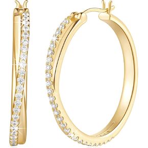 ELEBEST Hoop Earrings 14K Hoop Gold Earrings for Women Thick Large Diamond Hoops Earring Elegant X-shaped Gold Huggie Earring 30mm in Saudi Arabia