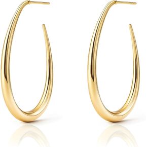 OGD Teardrop Hoop Earrings for Women 14K Gold Plated Large Chunky Oval Pull Through Hoop Earrings Statement Jewelry Gift for Women Hypoallergenic in Saudi Arabia