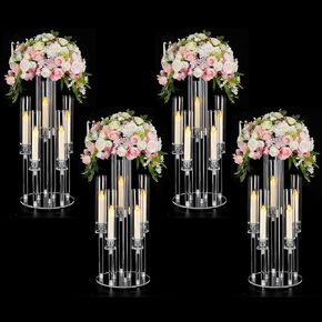 4PCS Acrylic Candelabra Flower Stand Centerpieces, Clear 5 Arm | 2 in 1 Acrylic wedding Centerpieces Stand for Birthday Party Event Decor, Fit LED Candle in Saudi Arabia
