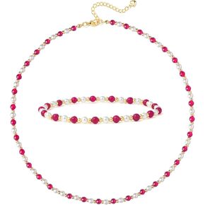XIJIN Red Beaded Pearl Necklaces for Women Waterproof Stretch Beaded Anklet Gold Silver Jewelry Set in Saudi Arabia