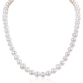 1 Strand Real Natural Grade A Round White Cultured Freshwater Pearl Organic Gemstone Necklace 18 Inch Long 7-8mm Pearls Single String Women Jewelry PN1-C78 in Saudi Arabia