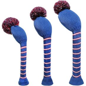 Scott Edward Scottish Style Golf Club Cover with a Pom Pom Set of 3 Fits Well Driver(460cc) Fairway Wood and Hybrid(UT) with Rotating Club Number Tags for Male/Female Golfers (Blue White Black) in Kuwait