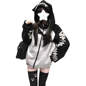 سترة بغطاء رأس Kawaii Y2K Harajuku Fishbone بغطاء للرأس قابلة للفصل وأذن قطة لطيفة كبيرة الحجم in Kuwait