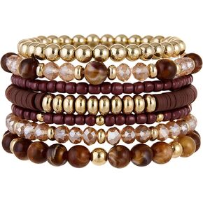 Bohemian Stackable Beaded Bracelets for Women, Multilayer Stretch Bead Bracelet Set, Vintage Boho Stacking Bracelets, Bohemian Jewelry Gifts for Women (Black) in Saudi Arabia