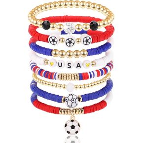Soccer Bracelets for Women Men, Football Beaded Stretch Bracelets, Game Day Accessories, Sports Fan Party Wear, Birthday Holiday Celebration Gifts for Women Men Family Friends Couples Sports Fans in Saudi Arabia