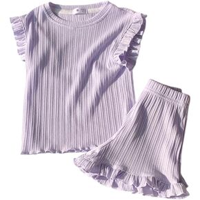 Girls 2 Piece Outfits Summer Clothes Toddler Ruffle Tank Top and Short Sets 2T-7Y in Saudi Arabia