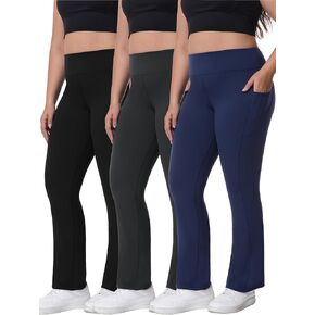 3 Packs Plus Size Flare Leggings for Women with Pockets High Waisted Tummy Control Bootcut Yoga Pants for Workout in Saudi Arabia