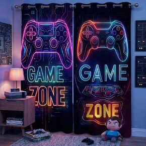 Gaming Blackout Curtains for Boys Bedroom, Neon Game Zone Controller Window Drapes for Gamer Room Decor, Thermal Insulated Grommet Panels, 42W x 45L Inch, 2 Panels in Saudi Arabia