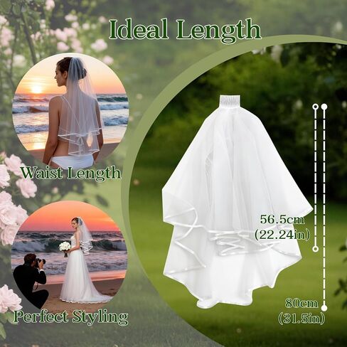 Bridal Veil 2Tier Short Tulle Wedding Veil With Satin Edge and Comb Wedding Veils For Brides Wedding Bridal Shower Engagement Ceremony Prewedding Photoshoot Cosplay Party in Saudi Arabia