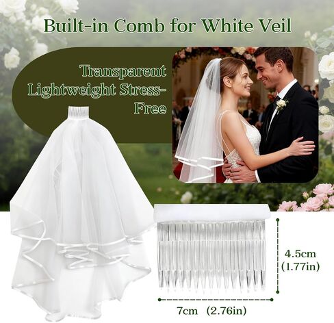 Bridal Veil 2Tier Short Tulle Wedding Veil With Satin Edge and Comb Wedding Veils For Brides Wedding Bridal Shower Engagement Ceremony Prewedding Photoshoot Cosplay Party in Saudi Arabia
