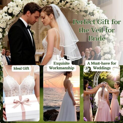 Bridal Veil 2Tier Short Tulle Wedding Veil With Satin Edge and Comb Wedding Veils For Brides Wedding Bridal Shower Engagement Ceremony Prewedding Photoshoot Cosplay Party in Saudi Arabia