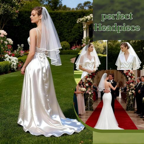 Bridal Veil 2Tier Short Tulle Wedding Veil With Satin Edge and Comb Wedding Veils For Brides Wedding Bridal Shower Engagement Ceremony Prewedding Photoshoot Cosplay Party in Saudi Arabia