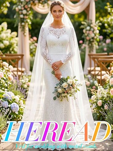 HEREAD Long Wedding Veil Cathedral Chapel Length White Bridal Veils with Comb for Women in Saudi Arabia