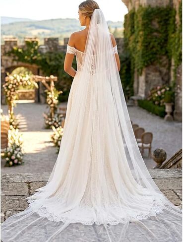 HEREAD Long Wedding Veil Cathedral Chapel Length White Bridal Veils with Comb for Women in Saudi Arabia