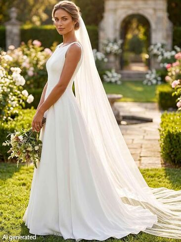 HEREAD Long Wedding Veil Cathedral Chapel Length White Bridal Veils with Comb for Women in Saudi Arabia