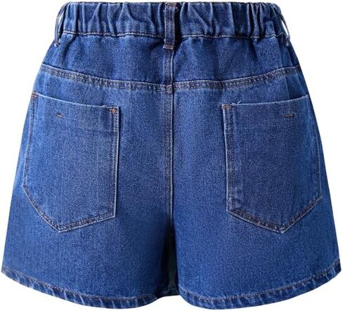 Nivne Tco Tween Girls Asymmetrical Denim Skorts with Elastic Waistband, 3-Button Front & Back Pockets, Stretch Jean Shorts in Kuwait