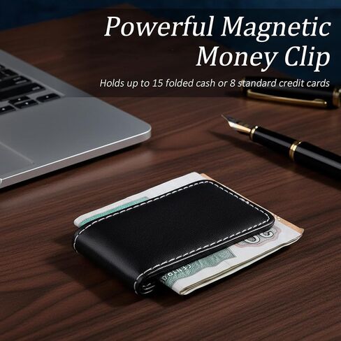 Magnetic Money Clip, Men's New Leather Money Holder Magnetic Business Card Holder Father's Day Gift, Holds Up to 15 Cash in Kuwait