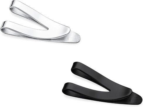 Bling Jewelry Set of 2 Black Silver Tone V-Shaped Strong Plain Money Clip Card Holder Stainless Steel in Kuwait