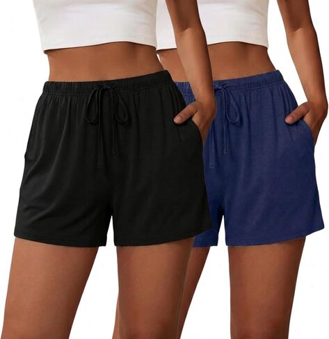 Women Bamboo Viscose Pajama Shorts, Lounge and Sleep Bottoms, 2-Pack in Saudi Arabia