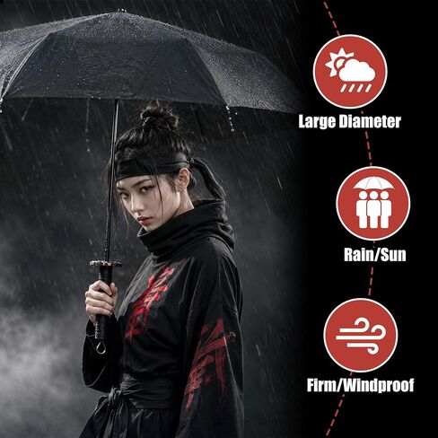 Samurai Sword Katana Umbrella with Japanese Style Handle, Full-Automatic Rust-Proof and Wind Resistance, Rain & Sun Strong Protection, Portable Cosplay Umbrella for Men Women Adults, Decoration Gift in Kuwait