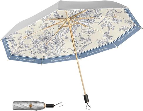 UPF50+ double-layer umbrella cloth uv umbrellas for sun protection, Dense Titanium silver refractive layer+black glue filter layer, fashionable oil painting printing, bold umbrella frame windproof in Kuwait
