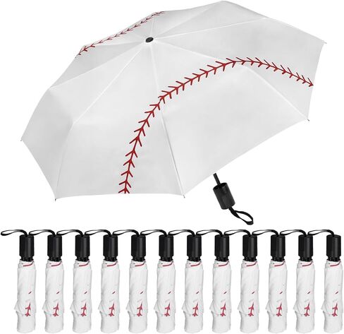Abbylike 12 Pcs Auto Open Baseball Umbrella Baseballs Printed Windproof Travel Folding Umbrella Portable Compact Baseball Umbrellas Gifts for Players Lovers Fans Women Men Rain Sun Travel Supplies in Kuwait