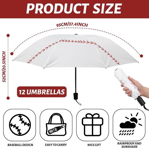 Abbylike 12 Pcs Auto Open Baseball Umbrella Baseballs Printed Windproof Travel Folding Umbrella Portable Compact Baseball Umbrellas Gifts for Players Lovers Fans Women Men Rain Sun Travel Supplies in Kuwait