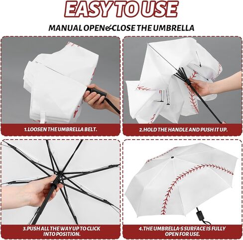 Abbylike 12 Pcs Auto Open Baseball Umbrella Baseballs Printed Windproof Travel Folding Umbrella Portable Compact Baseball Umbrellas Gifts for Players Lovers Fans Women Men Rain Sun Travel Supplies in Kuwait