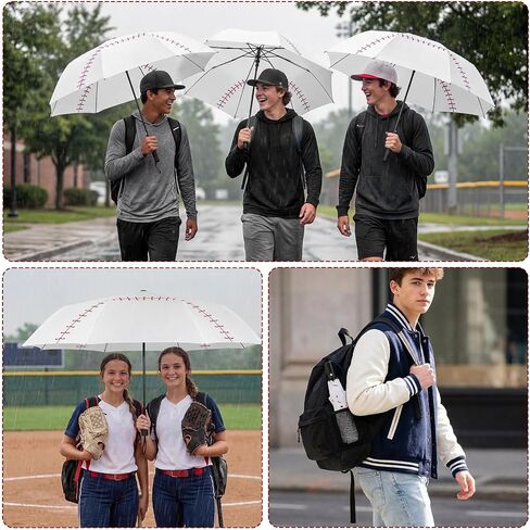 Abbylike 12 Pcs Auto Open Baseball Umbrella Baseballs Printed Windproof Travel Folding Umbrella Portable Compact Baseball Umbrellas Gifts for Players Lovers Fans Women Men Rain Sun Travel Supplies in Kuwait