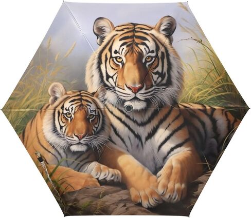 Tiger Painting Windproof Umbrella Auto Open Folding Umbrella, 6 Ribs Reverse Umbrella for Travel Golf Rain in Kuwait