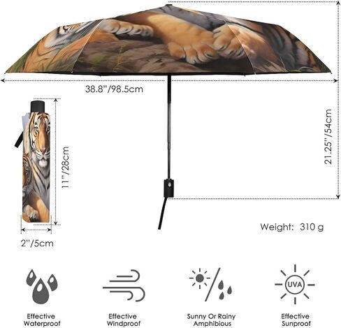 Tiger Painting Windproof Umbrella Auto Open Folding Umbrella, 6 Ribs Reverse Umbrella for Travel Golf Rain in Kuwait